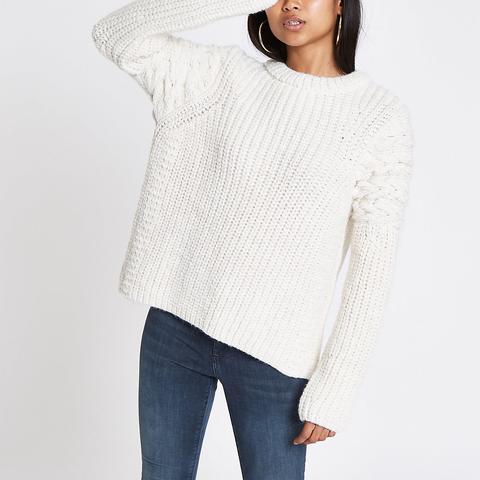 Petite Cream Cable Knit Crew Neck Jumper