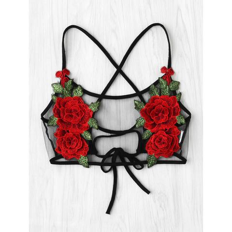 Bralet Sheer Mesh In Pizzo Con Applicazioni Di Pizzo