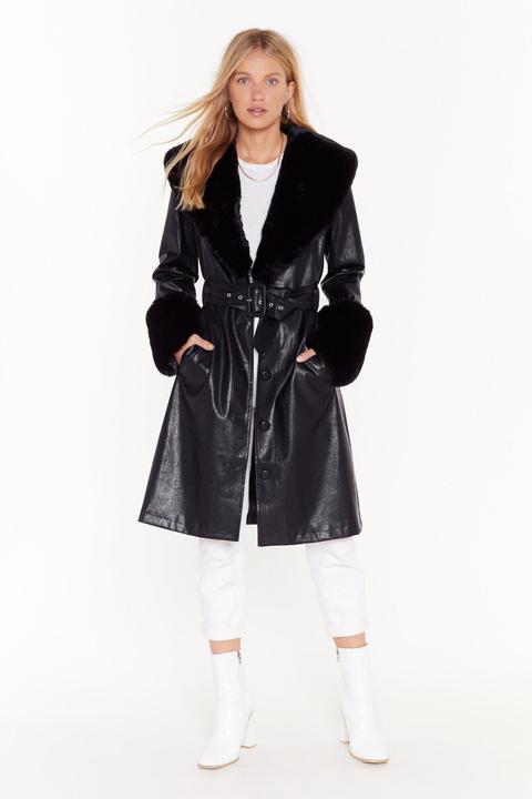 Womens I'm That Girl Faux Fur Collar Trench Coat