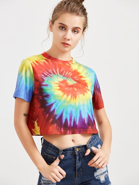 Camiseta Corta Con Estampado Tie Dye - Multicolor