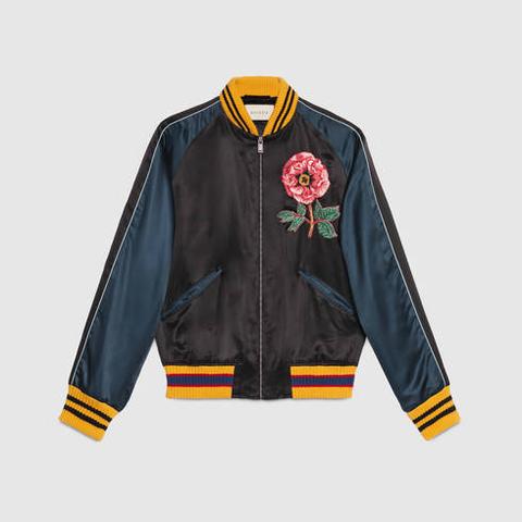 Chaqueta Bomber De Seda Con Bordados