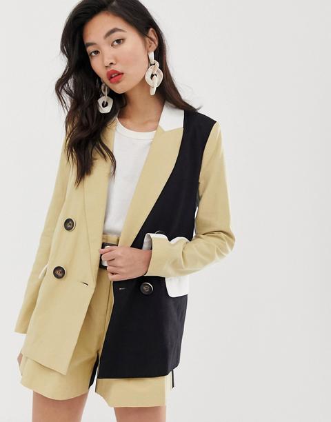 Americana De Doble Botonadura Con Diseño Colour Block De River Island-tostado