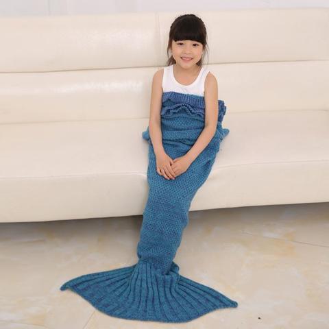 Flouncing Sleeping Bag Mermaid Design Knitted Blanket And Throws For Kids - Turquoise