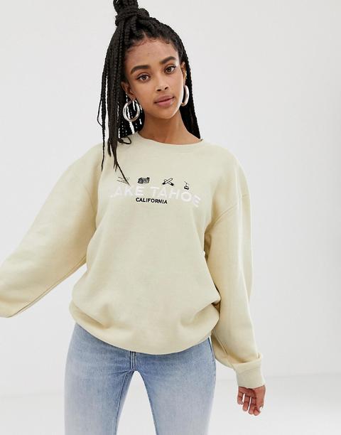 Daisy Street - Lässiges Sweatshirt Mit Lake-tahoe-stickerei - Beige