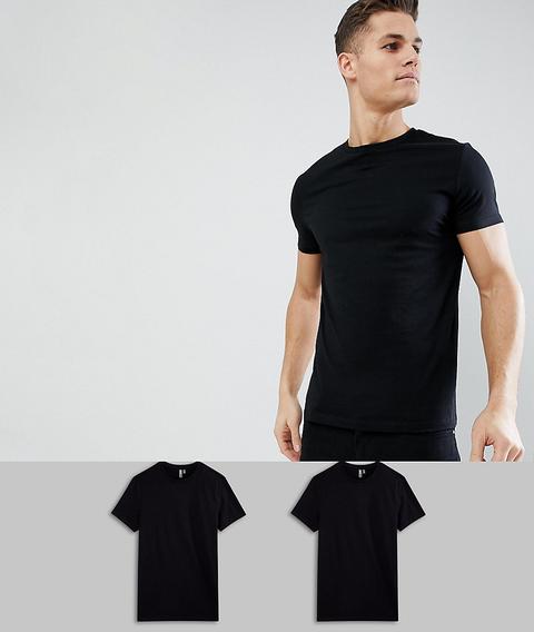 Asos Design T-shirt With Crew Neck 2 Pack Save - Black