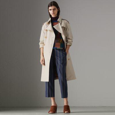 Trench Coat In Gabardine Di Cotone Con Dettaglio A Righe