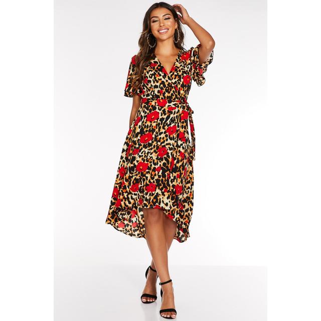 quiz floral dip hem dress