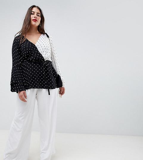 Asos Design Curve - Pantaloni Con Fondo Ampio E Fascia Larga In Vita - Bianco