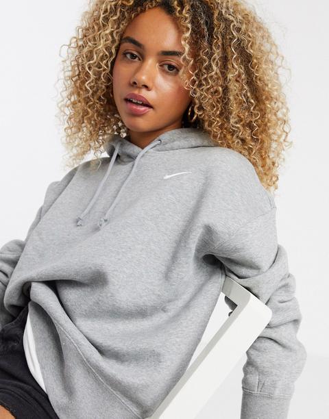 Nike Left Chest Mini Swoosh Oversized Hoodie In Grey