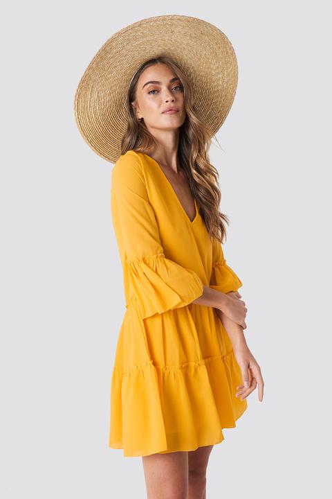 Na-kd Boho V-neck Ruffle Mini Dress - Yellow