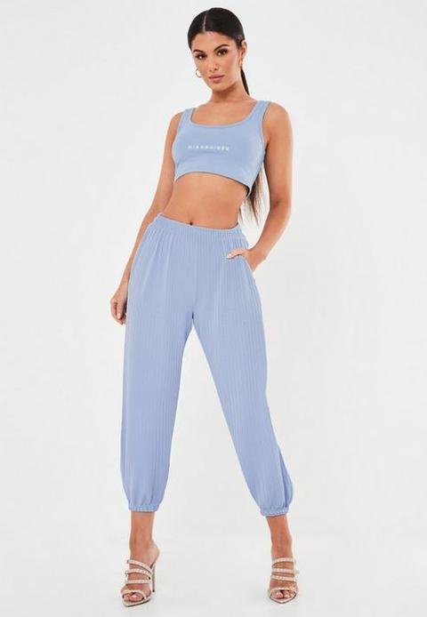 Blue Oversized Ribbed Joggers, Blue
