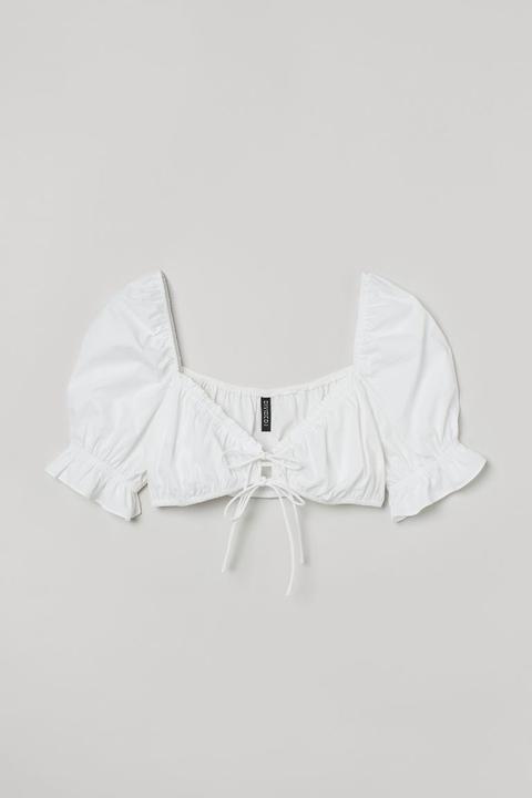 Top Cropped Con Manga Puffy - Blanco