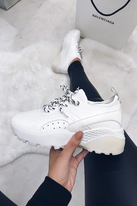 Gemma White Faux Leather Chunky Trainer 