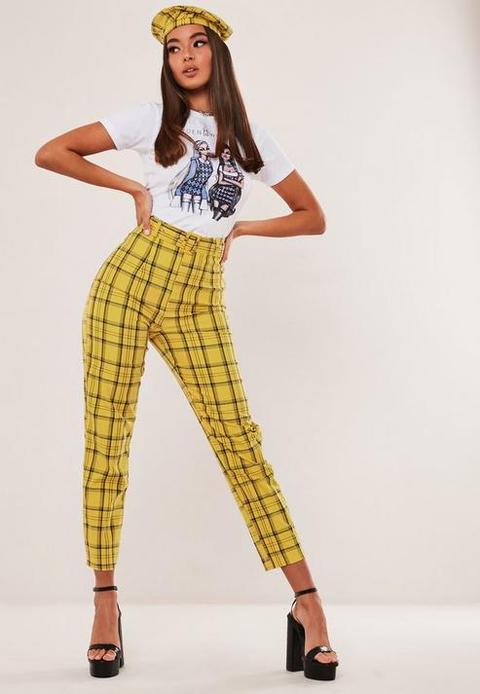 Hayden Williams X Missguided Yellow Check Self Belted Cigarette Trousers, Yellow