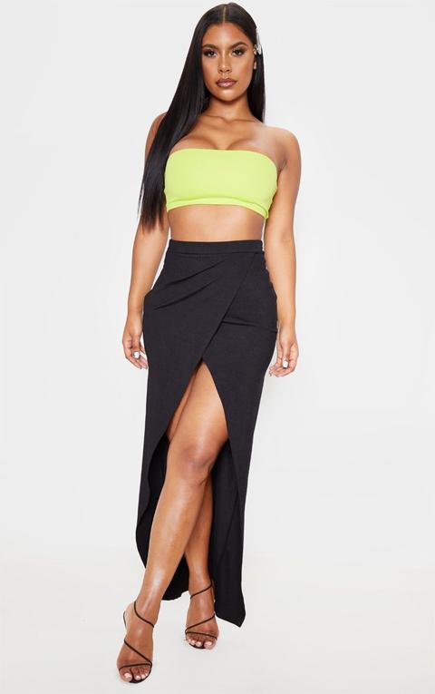 Black Brushed Rib Split Front Maxi Skirt, Black