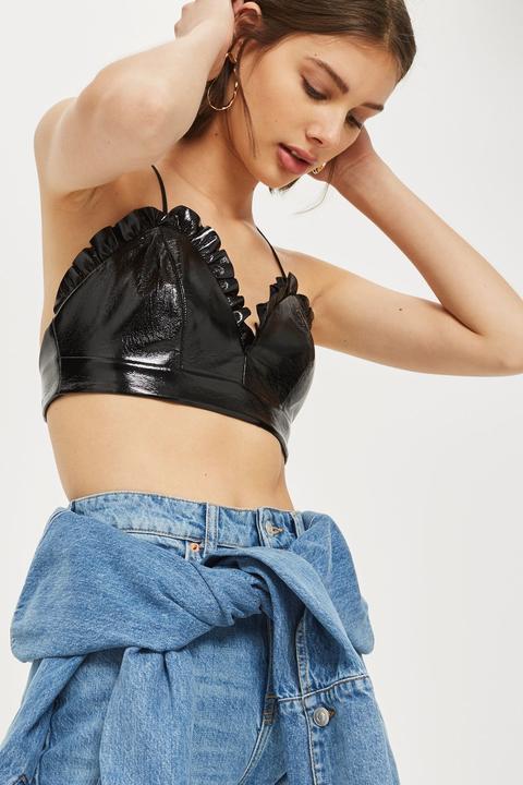 Womens Vinyl Frill Bralet - Black, Black