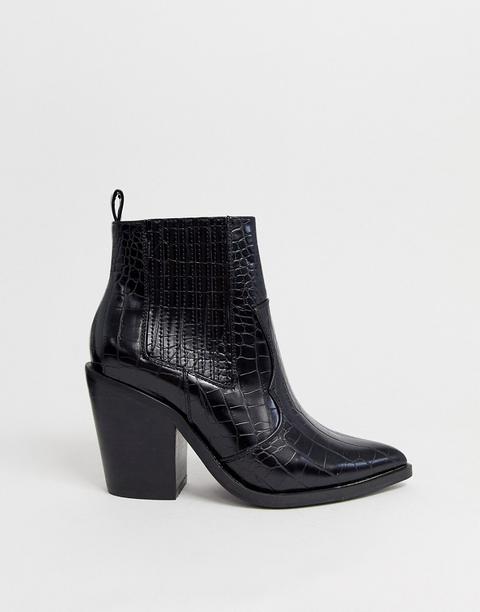 Asos Design Elliot Western Ankle Boots In Black Croc