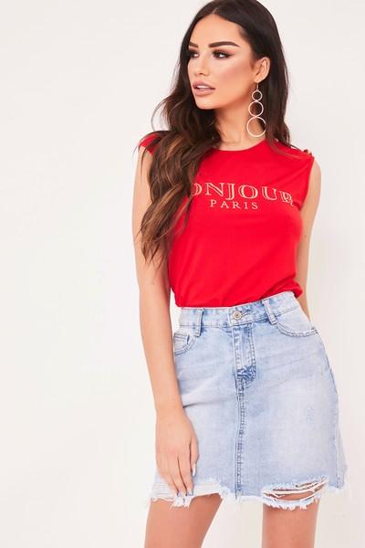 Hope Light Denim Ripped Denim Skirt