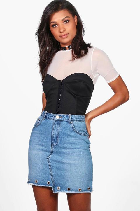 Helen Eyelet Mini Denim Skirt