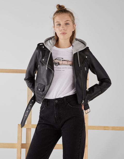 Bikerjacke Aus Kunstleder Mit Gürtel