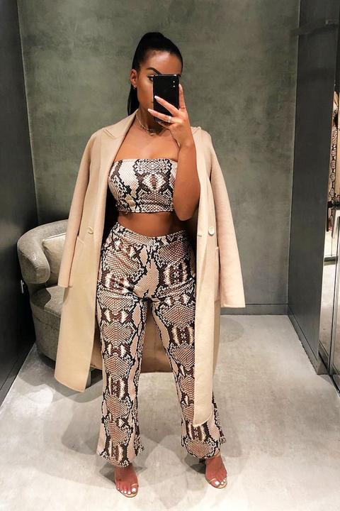 Snake Print Bandeau And Wide Leg Trousers Co-ord - Freddie