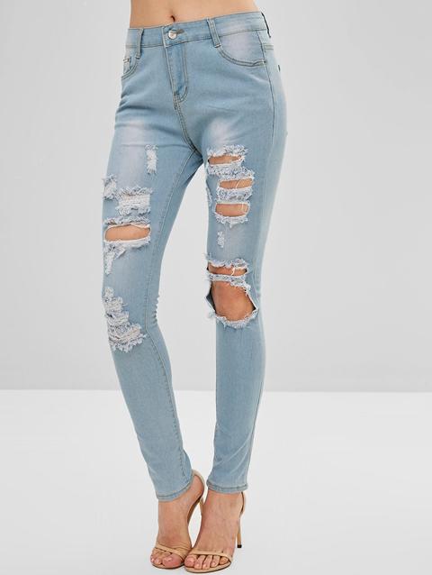 Jeans Aderenti Strappati Denim Blue