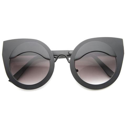 Women's Trendy Round Cat Eye Lid Metal Sunglasses A002