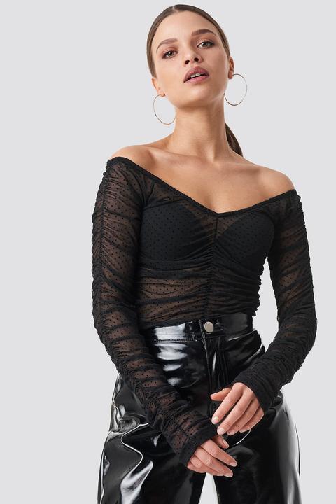 Off Shoulder Dotted Mesh Top