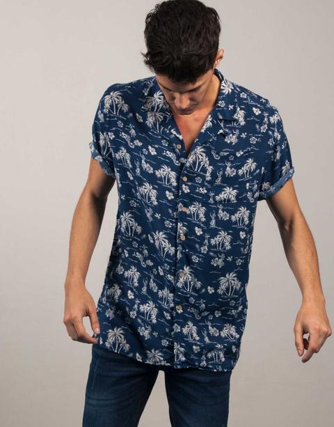 Camisa Estampado Palmeras Marino