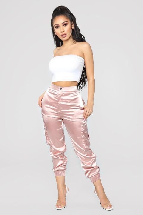 pink satin cargo trousers
