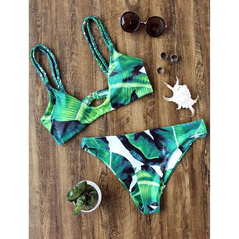 Sets De Bikini Con Estampado Tropical Con Tirante Trenzado - Verde