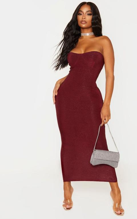 Shape Burgundy Cup Detail Bandeau Midaxi Dress