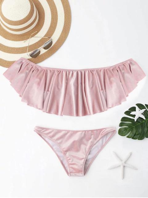 Velvet Ruffle Off El Conjunto De Bikini Hombro