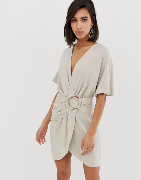 Asos Design - Robe Courte En Coton Flammé Avec Anneau - Beige