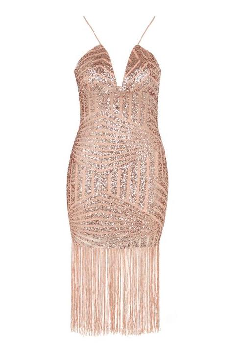 **strappy Sequin Fringe Midi Dress By Rare