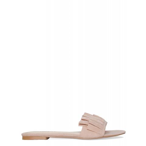 Vanya Nude Suede Frill Sliders