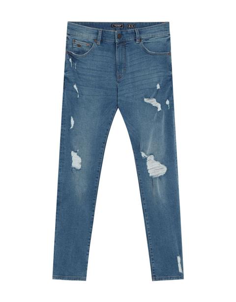 Jeans Skinny Fit Azul Con Rotos