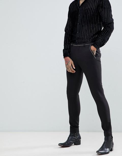 Asos Design Super Skinny Suit Trousers In Black With Stud Detail