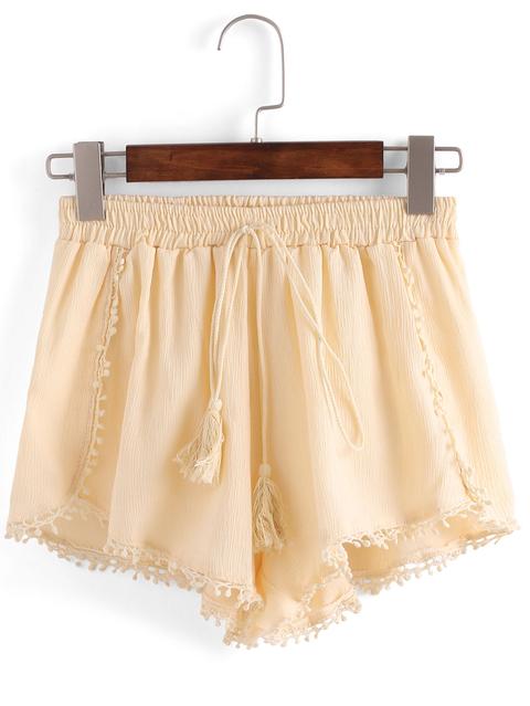 Shorts Cintura Elástica Ribete Pom Pom -albaricoque