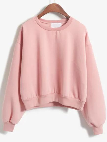 Round Neck Crop Pink Sweatshirt