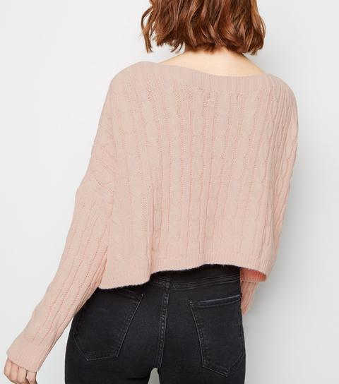 Cameo Rose Pale Pink Cable Knit Jumper New Look