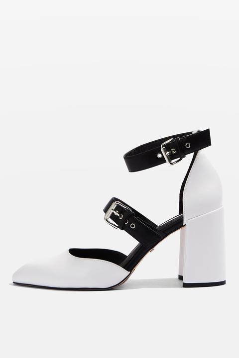 Womens Gene Buckle Strap Heel Shoes - Monochrome, Monochrome