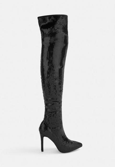 black sparkly knee high boots