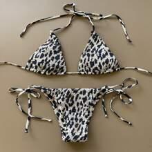 Bañador Bikini Con Cordón Lateral Bandeau Smocked De Leopardo