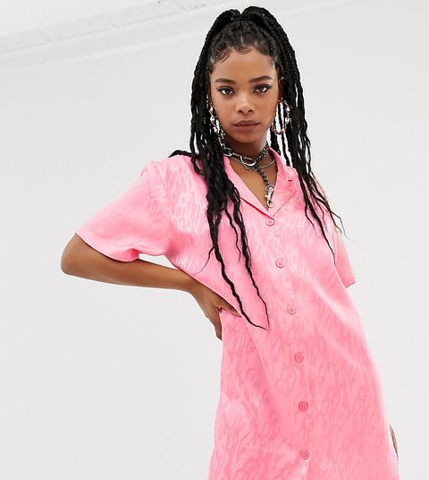 Collusion Jacquard Shirt Dress-pink