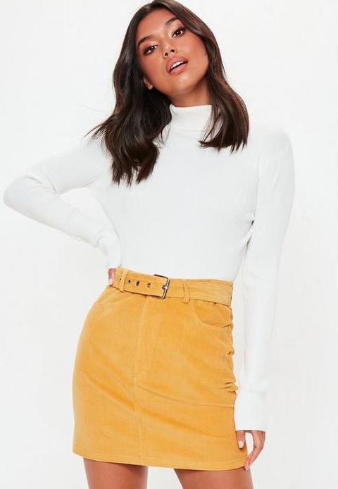 Mustard Corduroy Buckle Detail Mini Skirt, Mustard