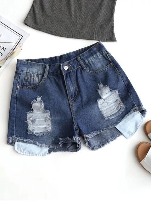 Frayed Hem Denim Ripped Shorts