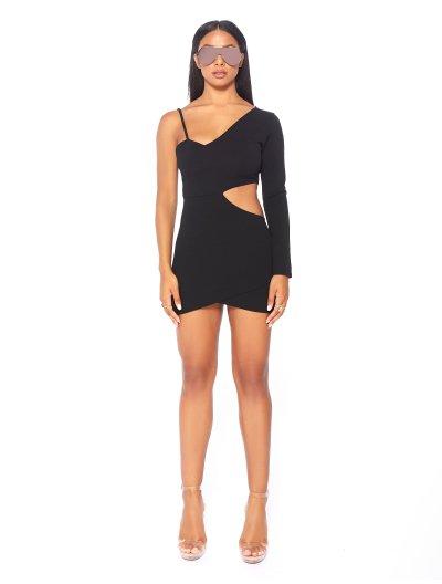 Black One Shoulder Cut Out Dress