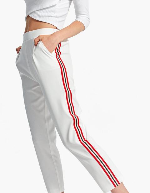 Pantaloni A Carota Pince Fascia Laterale Bianco
