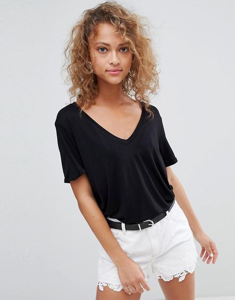 Miss Selfridge - T-shirt Con Scollo A V - Nero